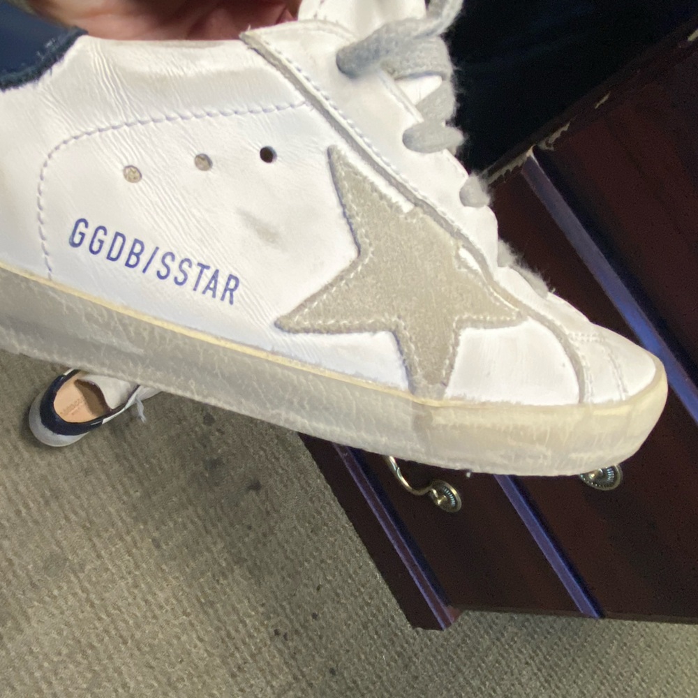 Golden Goose Kids White and Gray Star Sneakers with Navy heel